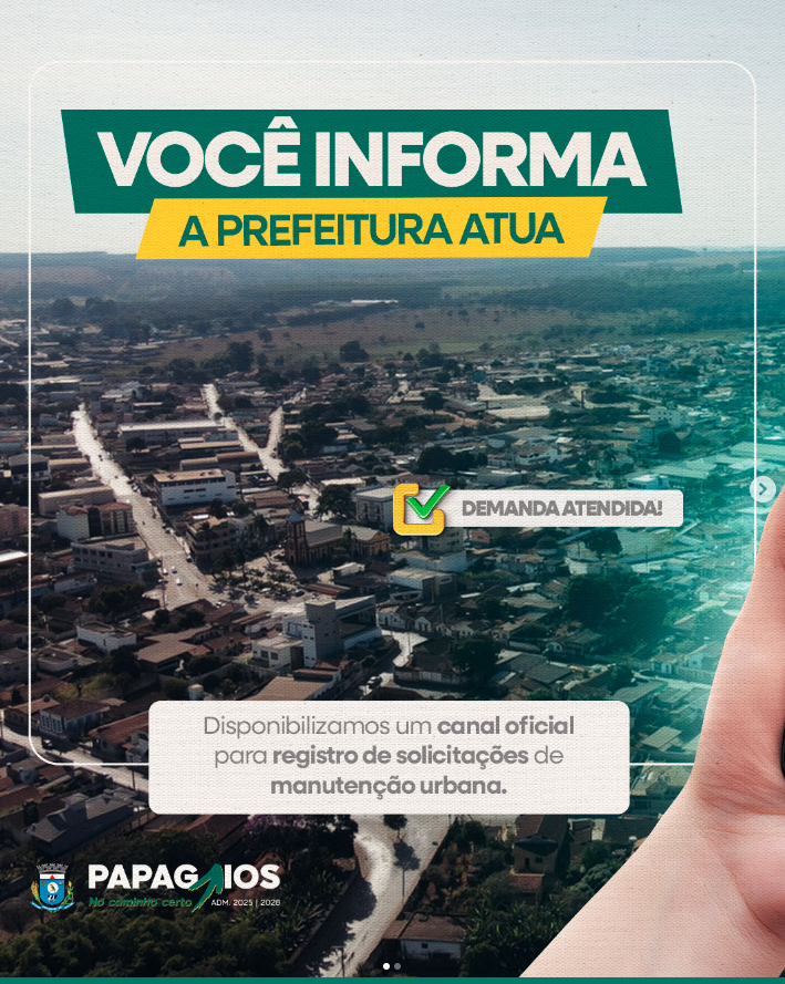 Arte de social media para Prefeitura de Papagaios no projeto Você Informa, A Prefeitura Atua