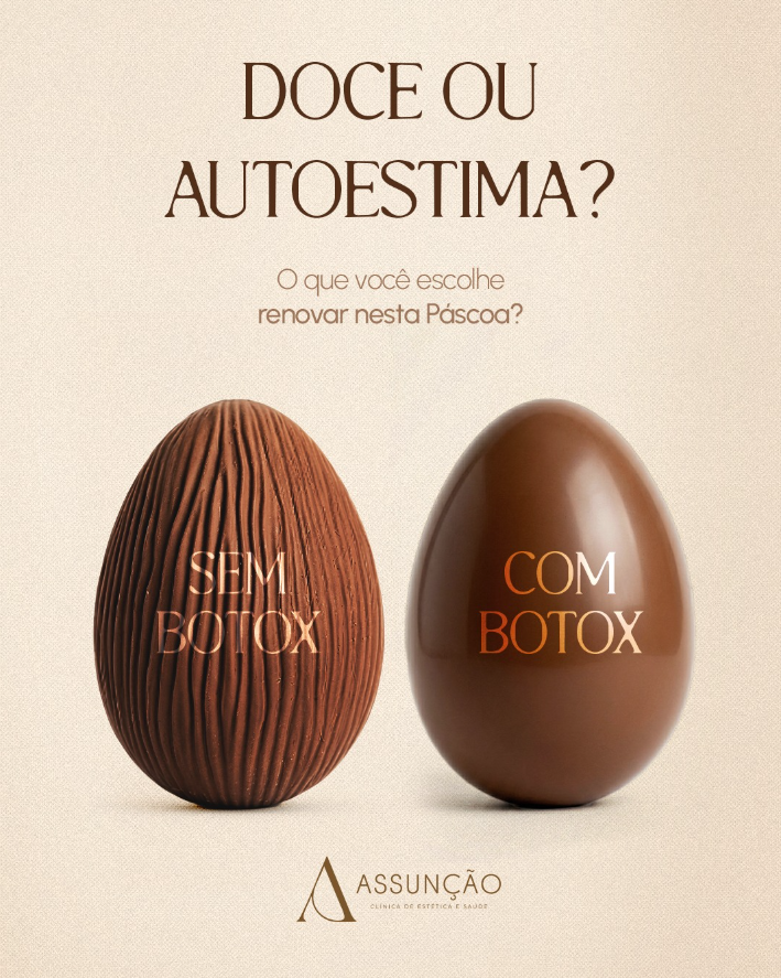 Arte de social media de Páscoa para clínica de estética Assunção com comparação de ovos de chocolate