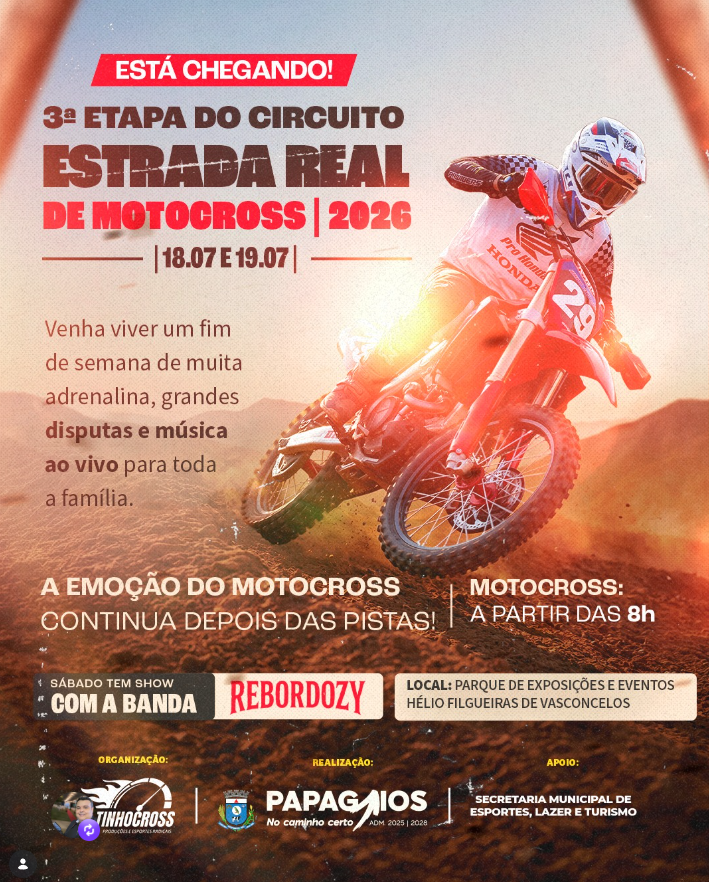 Arte de social media para 3ª Etapa do Circuito Estrada Real de Motocross 2026 em Papagaios